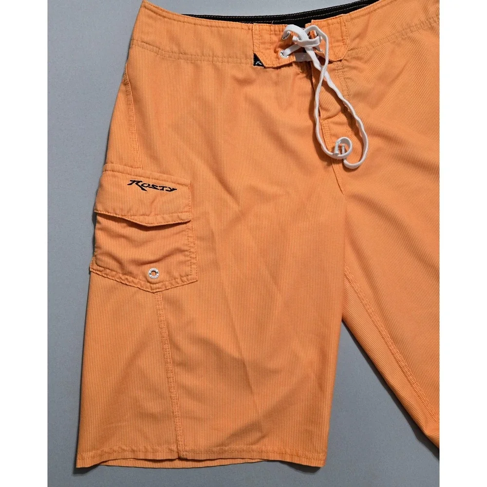 Rusty Board‎ Shorts Mens 30 Orange Pinstripe Cargo Pocket Swim Trunks R14106402